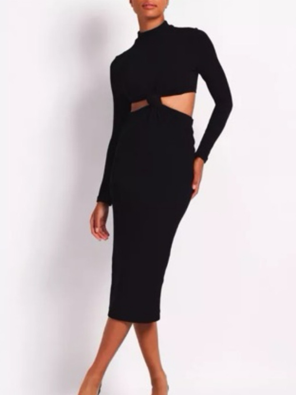 PatBO Long-Sleeve Knit Turtleneck‎ Cutout Midi Dress